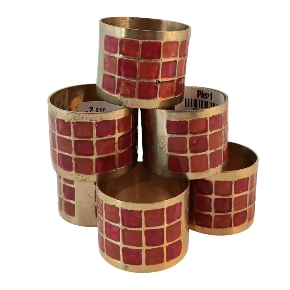 Brass and Red Enamel Napkin Ring Holders Pier One